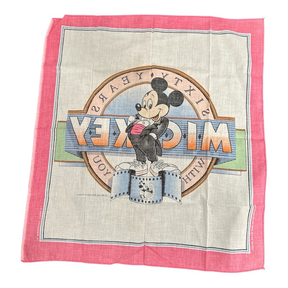 Vintage 1987 Walt Disney Mickey 60 Years With You Bandana Scarf - Picture 3 of 7